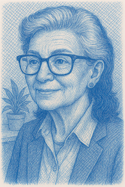 An illustration of an older lady wearing glasses